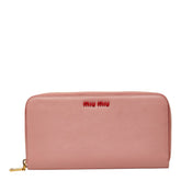 ミュウミュウ ラウンドファスナー 長財布 5ML506 ピンク マドラスレザー レディース MIUMIU 中古