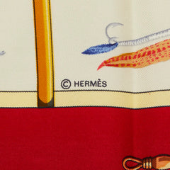 エルメス カレ90 Flies フライフィッシング スカーフ 大判スカーフ ホワイト マルチカラー レディース HERMES 中古