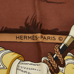 エルメス カレ90 Chasse à courre 狩猟 スカーフ 大判スカーフ ブラウン レディース HERMES 中古