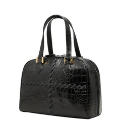 サンローラン ロゴ クロコ型押し ハンドバッグ ブラック レザー レディース SAINT LAURENT 中古