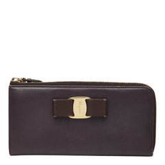 サルヴァトーレフェラガモ ヴァラリボン 長財布 パープル レザー レディース Salvatore Ferragamo 中古