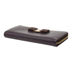 サルヴァトーレフェラガモ ヴァラリボン 長財布 パープル レザー レディース Salvatore Ferragamo 中古