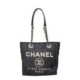 シャネル ココマーク ドーヴィルPM チェーン トートバッグ ショルダーバッグ ネイビー キャンバス レザー レディース CHANEL 【中古】