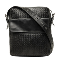 ボッテガヴェネタ イントレチャート 斜め掛け ショルダーバッグ ブラック レザー レディース BOTTEGAVENETA 【中古】