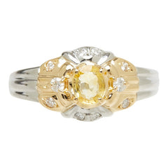 サファイア ダイヤモンド Pt850 プラチナ/K18YG イエローゴールド イエローサファイア0.48ct ダイヤ0.13ct デザインリング リング 指輪 レディース 12号 中古