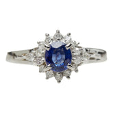 サファイア ダイヤモンド Pt900 プラチナ サファイア0.55ct ダイヤ0.16ct フラワー 花 モチーフ リング 指輪 レディース 12号 中古