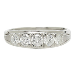 ダイヤモンド Pt900 プラチナ ダイヤ0.70ct 5連ダイヤリング リング 指輪 レディース 14.5号 中古