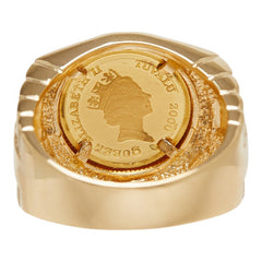 K24IG インゴット K18YG イエローゴールド ツバルホース 2000年 1/25oz エリザベス2 3ドル金貨 時計モチーフ リング 指輪 メンズ 20号 中古