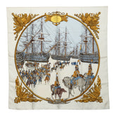 エルメス カレ90 MARINE ET CAVALERIE 海と騎兵隊 スカーフ ホワイト マルチカラー シルク レディース HERMES 中古