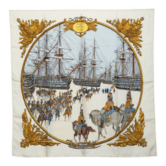 エルメス カレ90 MARINE ET CAVALERIE 海と騎兵隊 スカーフ ホワイト マルチカラー シルク レディース HERMES 中古