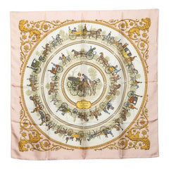 エルメス カレ90 ロンシャンへの散歩 La Promenade de Longchamps スカーフ ピンク系 マルチカラー シルク レディース HERMES 中古