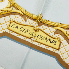 エルメス カレ90 LA CLE des CHAMPS 自由の天地への鍵 スカーフ 大判 ブルー系 マルチカラー シルク レディース HERMES 中古