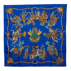 エルメス カレ90 LES FETES DU ROI SOLEIL 太陽王の祝典 スカーフ ブルー マルチカラー シルク レディース HERMES 中古
