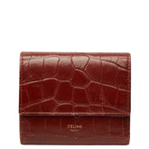 セリーヌ クロコ型押し スモール トリフォールドウォレット 三つ折り財布 レッド レザー レディース CELINE 中古
