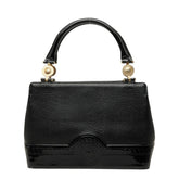 ヴェルサーチェ サンバースト ハンドバッグ ブラック ゴールド レザー エナメル レディース VERSACE 中古