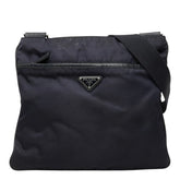 プラダ 三角ロゴプレート 斜め掛け ショルダーバッグ ネイビー ナイロン レザー レディース PRADA 中古