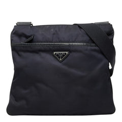 プラダ 三角ロゴプレート 斜め掛け ショルダーバッグ ネイビー ナイロン レザー レディース PRADA 中古
