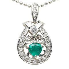 Pt900 プラチナ エメラルド ダイヤモンド Pt850 プラチナ エメラルド0.35ct ダイヤ0.25ct ハートモチーフ ネックレス レディース 中古