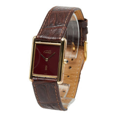 カルティエ マストタンクLM 腕時計 83919723 クオーツ レッド文字盤 SV925 シルバー メッキ レディース CARTIER 中古