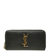 サンローラン YSLロゴ ラウンドファスナー 長財布 ブラック レザー レディース SAINT LAURENT 中古
