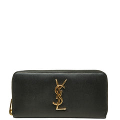 サンローラン YSLロゴ ラウンドファスナー 長財布 ブラック レザー レディース SAINT LAURENT 中古