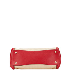 プラダ サフィアーノ カナパ ハンドバッグ ショルダーバッグ 2WAY BN2595 ベージュ レッド キャンバス レザー レディース PRADA 中古