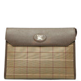 バーバリー チェック クラッチバッグ セカンドバッグ 玉虫 カーキ ブラウン キャンバス レザー レディース BURBERRY 中古
