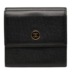 シャネル ココマーク 二つ折り財布 ブラック ゴールド レザー レディース CHANEL 中古