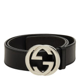 グッチ インターロッキングG GGロゴバックル ベルト 114984 ブラック シルバー レザー メンズ GUCCI 中古