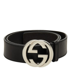 グッチ インターロッキングG GGロゴバックル ベルト 114984 ブラック シルバー レザー メンズ GUCCI 中古