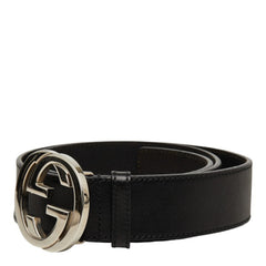 グッチ インターロッキングG GGロゴバックル ベルト 114984 ブラック シルバー レザー メンズ GUCCI 中古
