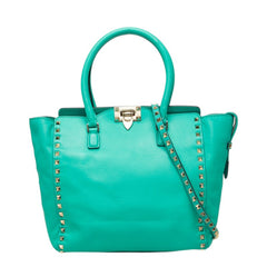 ヴァレンティノ ガラヴァーニ ロックスタッズ ハンドバッグ ショルダーバッグ 2WAY グリーン系 レザー レディース VALENTINO 中古