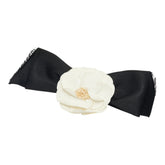 シャネル カメリア リボン バレッタ ブラック ホワイト サテン レディース CHANEL 中古