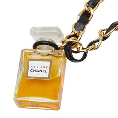 シャネル ALLURE 香水ボトル ペンダント ネックレス ゴールド ブラック メッキ レザー レディース CHANEL 中古