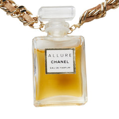 シャネル ALLURE EAU DE PARFUM 香水ボトル ペンダント ネックレス ゴールド ベージュ メッキ レザー レディース CHANEL 中古