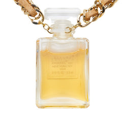 シャネル ALLURE EAU DE PARFUM 香水ボトル ペンダント ネックレス ゴールド ベージュ メッキ レザー レディース CHANEL 中古