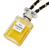 シャネル N°19 PARFUM 香水ボトル ペンダント ネックレス ゴールド ブラック メッキ レザー レディース CHANEL 中古
