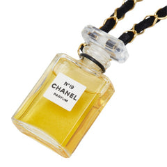 シャネル N°19 PARFUM 香水ボトル ペンダント ネックレス ゴールド ブラック メッキ レザー レディース CHANEL 中古