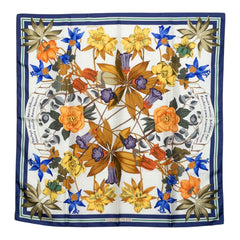 エルメス カレ90 Fleurs d'Hellade ヘラスの花 スカーフ ホワイト ブルー マルチカラー シルク レディース HERMES 中古