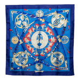 エルメス カレ90 DAIMYO PRINCES DU SOLEIL LEVANT 大名 日出る国の皇子 スカーフ ブルー マルチカラー シルク レディース HERMES 中古