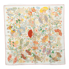 エルメス カレ90 花咲く織物 Fleurs et Papillons de Tissus スカーフ ホワイト マルチカラー シルク レディース HERMES 中古