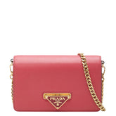 プラダ 三角ロゴプレート 斜め掛け チェーンウォレット ショルダーバッグ ピンク サフィアーノレザー レディース PRADA 中古