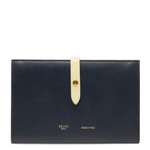 セリーヌ ストラップ ミディアム マルチファンクション 長財布 ネイビー イエロー レザー レディース CELINE 中古