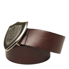 ドルチェアンドガッバーナ DGロゴ 王冠 エンブレム ベルト サイズ65/34 ブラウン レザー メタル メンズ DOLCE&GABBANA 中古
