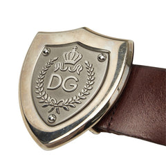 ドルチェアンドガッバーナ DGロゴ 王冠 エンブレム ベルト サイズ65/34 ブラウン レザー メタル メンズ DOLCE&GABBANA 中古
