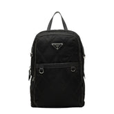 プラダ 三角ロゴプレート キルティング ミニリュック バックパック 1BZ017 ブラック ナイロン レザー レディース PRADA 中古
