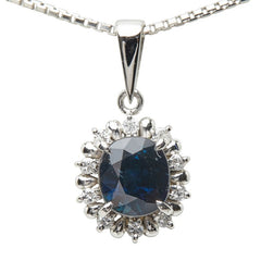 サファイア ダイヤモンド Pt900 プラチナ/Pt850 プラチナ サファイア1.56ct ダイヤ0.12ct フラワーモチーフ ペンダント ネックレス レディース 中古
