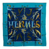 エルメス カレ90 ANIMAL ALPHABET 森の動物 スカーフ ブルー系 シルク レディース HERMES 中古
