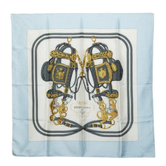 エルメス カレ90 式典用馬勒 BRIDES de GALA ブリッド ドゥ ガラ スカーフ ライトブルー ホワイト シルク レディース HERMES 中古