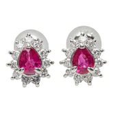 Pt900 プラチナ Pt850 プラチナ ルビー/ダイヤモンド ルビー0.45ct ダイヤ0.30ct ペアーシェイプ 雫 しずく型モチーフ ピアス レディース 中古